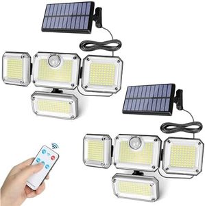 Jornarshar Solar Lights Outdoor 2 Pack, 333 LED Super Bright Motion Sensor Light with Remote Control, Separate Solar Panel, Waterproof Sensor Flood Wall Lights for Porch Garden Patio Pathway