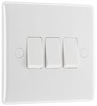 BG Electrical Triple Wall Light Switch, 2 Way, Round Edge, Nexus 800 Series, White Moulded, 20A, 16AX, 843