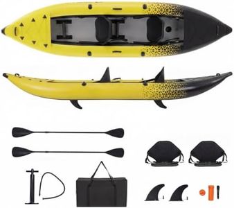 GYMAX Inflatable Kayak, 12.5Ft 230KG Tandem Kayak with 2 Aluminum Paddles, 2 Padded Seats, Footrests, 2 Fins, Hand Pump, Carry Bag & Repair Kit, 2 Person Fishing Touring Boat for Adults Youth (Yellow)