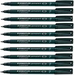 Staedtler Lumocolor Black Fine Permanent Marker Pens Pack of 10 Waterproof Smudge Resistant Quick Dry CD DVD OHP