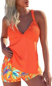 ROSEWE Women's Tankini Bathing Suits Smocked Solid Swimsuits with Shorts