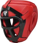 RDX Boxing Headgear Maya Hide Leather MMA Muay Thai, Removable Grill, Sparring Grappling Martial Arts, Kickboxing Taekwondo Karate BJJ Training Helmet (Red, Medium)