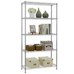 BestOffice 36x14x72inch 4 Tier Layer Commercial Shelf Adjustable Steel Wire Metal Shelving Rack (5 Shelf Chrome)