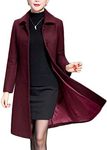 Jenkoon Women's Wool Trench Coat Winter Long Thick Overcoat Walker Coats, Wine, Medium