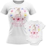 Purple Print House Personalised Bunny Name Our 1st Mothers Day Matching Babygrow & T Shirt Outfit Set, Gifts for Mummy Baby Boy or Girl, 0-3 Months, White