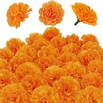 Moanyt 80pcs Artificial Marigold Silk Fabric Marigold Decoration Kit Orange Carnation Flowers Decorations for Indian Festival Background Party