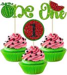 Gyufise 24Pcs Glitter Watermelon Cupcake Toppers One in a Melon Cupcake Picks Decorations for First Birthday Watermelon Themed Baby Shower Kids 1st Birthday Party Cake Decorations