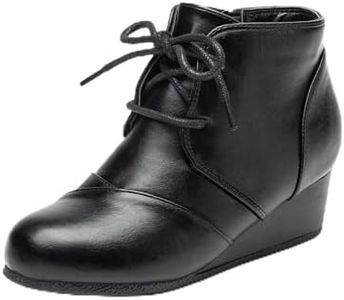 DREAM PAIRS Girls Low Wedge Heel Booties Side Zipper Ankle Boots Toddler/Little Kid/Big Kid,Size 11 Little Kid,Black-Pu,TOMSON-K