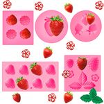 5 Pcs Strawberry Baking Mold Silicone Handmade Candy Jelly Bakeware 3D Flower Strawberry Mold Embed Silicone Molds Fruit Shape Pastry Mold for Soap wax Chocolate Fondant Ice Cream Cupcake Cake Decor