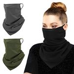 MoKo Scarf Mask Bandana with Ear Loops 3 Pack, Neck Gaiter Balaclava UV Sun Protection Face Mask for Dust Wind Outdoors Motorcycle Cycle Bandana Headband for Women Men, Army Green & Black & Dark Gray