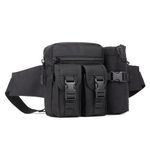 ArcEnCiel Tactical Fanny Pack Waist Bag Hip Belt Outdoor Fishing Bumbag with Water Bottle Pocket Holder, Black, M