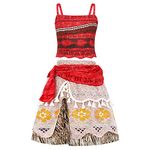 AmzBarley Moana Costume Dress up Adventure Outfit for Girls Kids Halloween Holiday Party Fancy Dress Childs Clothes , Red, 2-3 Years (4T/110)