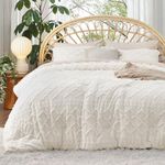 Bedsure Full Size Comforter Set - Ivory Comforter, Boho Tufted Shabby Chic Bedding Comforter Set, 3 Pieces Vintage Farmhouse Bed Set for All Seasons, Fluffy Soft Bedding Set with 2 Pillow Shams