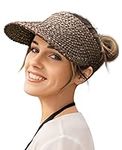 Visors for Women, Straw Sun Visors for Women Beach Hats for Women Packable Sun Hat Womens Visor Handmade Straw Hats for Women, Brown, One Size