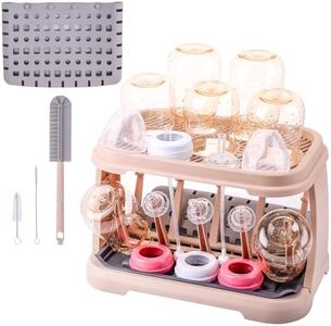 Baby Bottle Drying Rack with Brush & Dishwasher Basket - Space Saving Standing Drying Rack for Baby Bottles, Pump Parts & Accessories, Compact Organizer Holds Up to 8 Bottles (Pink Lotus Root)