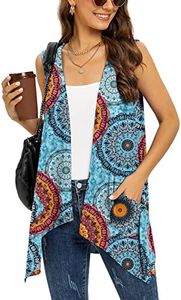 Veryoung Women's Lightweight Cardigan Casual Soft Long Sleeve Floral Knit Cardigans with Pockets High Low Hem Draped Duster, D03-floral_round_blue-sleeveless, Medium