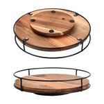 Turntable Cupboard Organizer Large, Wood Rotating Spice Rack 25cm, Non-Slip 360° Rotatable Condiment Holder, Round Display Tray for Kitchen Bathroom Countertop Cabinet Fridge Table Pantry