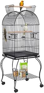 Yaheetech Cage Oiseau avec Toit Ouvert Voliere Oiseaux Interieur roulante sur roulettes avec Support Détachable pour Perruche Canaries Mandarin 59 x 59 x 150 cm Noir
