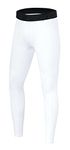 PowerLayer Boys' Running Football Tights Compression Base Layer Leggings - Bright White, 8-10 Years