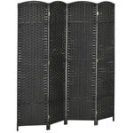 HOMCOM 4-Panel Room Divider, 5.6 Ft Tall Folding Privacy Screen, Hand-Woven Freestanding Partition Wall Divider for Bedroom, Home Office, Black