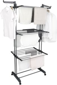 BARGAIN FACTORY 4-Tier Foldable Clothes Drying Rack – Adjustable Stainless Steel, Grey, Indoor/Outdoor
