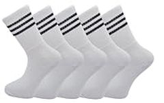 Pack Of 5 Mens Striped Socks Athletic Sports Gym School Casual Quarter Ankle Socks Cotton Rich Crew Sock Breathable For Men And Women UK 6-11 (White)