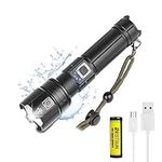 Torch LED Super Bright,XHP70 LED Torches Rechargeable,20000 High Lumens Tactical Flashlight Powerful Handheld Light with 5 Modes,Waterproof Zoomable Lights for Camping,Fishing,Emergency