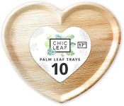 Chic Leaf Disposable Palm Leaf Heart Shaped Serving Trays Like Bamboo - 17 Inch 10 Pack, 100% Natural Compostable, Charcuterie Boards Platter for Catering, Parties, Valentine, Anniversary, Weddings