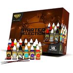 The Army Painter - Wargames Delivered Starter Miniature Paint Sets - Acrylic Model Paints for Plastic Models - Miniature Painting Kit - 18 Acrylic Paints for Models, 2 Hobby Paint Brushes, Miniature Primer, Quickshade Washes, Mixing Balls & Bottles