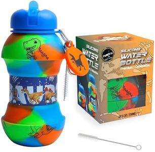 Dinosaur kids water bottle with keyring - Leakproof, Collapsible, Soft Silicone, Drop Resistant Drinks Bottle - Dinosaur gifts - girls and boys water bottle - 500ml water bottle