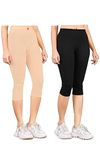 Combo Pack of 02 Capris/Leggings for Women/Girls in Style 3/4 (in, Alpha, 5XL, Regular, Skin & Black)