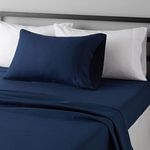 Amazon Basics Lightweight Super Soft Easy Care Microfiber 3-Piece Fitted Sheet Set with 14-Inch Deep Pockets, Solid, Twin XL, Navy Blue