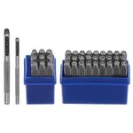 HARFINGTON 36pcs Metal Stamping Kit 1/8" (3mm) (A-Z, 0-8, "&" Symbol) Steel Letter Punch Press Tool with Hole Punch to Stamp on Metal, Plastic, Wood, Leather, Silver