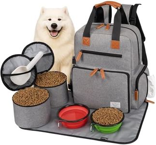 Modoker Dog Travel Bag - Airline Approved Backpack for Pet Accessories Organizer, Tote Weekend Bag with 2 Dog Food Containers, 2 Collapsible Bowls, 1 Pet Mat, Grey
