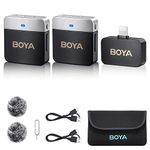 BOYA Wireless Lavalier Microphone for iPhone, Plug Play Dual Lapel Microphones, Noise Cancellation Mono Stereo Output, Cordless Clip on Mic for Video Recording YouTube Vlogging Live Streaming BY-M1V6