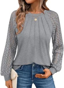 AUTOMET Womens Long Sleeve Shirts Lace Tops Business Casual Fall Fashion Outfits Clothes Knitted Y2k Blouses Grey S