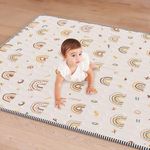 Boho Rainbow Baby Play Mat 71" X 59" Playpen Mat Thicken Baby Floor Mat Non-Slip Cushioned Baby Crawling Mat Letter Playmats for Babies Toddlers Infants Tummy Time Activity (71X59, Beige)