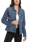 J.Corrine Denim Jackets Women, Vintage Stitched Design Denim Jackets Coats, Casual Button Regular Fit Trucker Style, Long Sleeve Jackets With Pocket Ladies Versatile Jean Jacket Blue XS