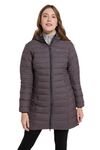 Mountain Warehouse Furnace Long Down Womens Padded Jacket - Water Resistant Raincoat, Lightweight Ladies Winter Coat, Down Filling, Warm Jacket - For Camping Holidays Dark Grey Women's Size 12