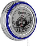 Neon Wall Clock-Jeep Black Mountain Double Rung Analog Clock with Pull Chain-Pub, Garage, or Man Cave Accessories (Blue)