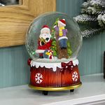 The Christmas Workshop 70949 Musical Santa Claus & Child Snow Globe/Indoor Festive Decoration/Wind Up & Play / 10cm x 10cm x 14.5cm