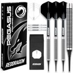 Red Dragon Pegasus Soft Tip: 20g - Tungsten Darts Set with Black Stems, Black Flights and Wallet