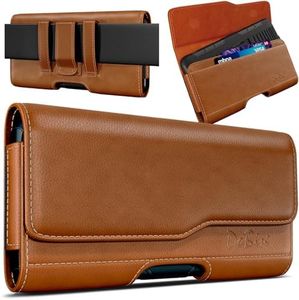 DeBin Holster for iPhone 15, 15 Pro, 14, 14 Pro, 13, 13 Pro, 12, 12 Pro, 11 Pro Xs, X, XR Cell Phone Belt Holder Case with Clip Leather Pouch, ID Credit Card Slot (Fits Otterbox Commuter Case) Brown