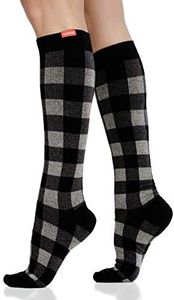 VIM&VIGR Men's or Women's Cotton 15 mmHg Compression Socks Plaid Collection (L/XL, Montana Plaid Heathered Grey)