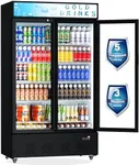 FreezLabs Commercial Beverage Refrigerators Glass Door Refrigerator Commercial with LED Light, 40 Cu.ft and 10 Shelves, Display Refrigerator for Cafe Restaurant Store Bar, ETL/NSF Approved