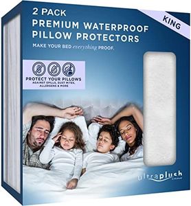 UltraBlock Ultra Plush Premium Waterproof Pillow Protector Set of 2 - Zippered Pillow Case Cover - Super Soft and Quiet Feather Proof Encasement (King Size 20 inches x 36 inches)