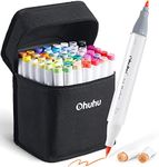 Ohuhu 48 Alcohol Brush Markers, Alcohol-based Double Nibs Brush & Fine, Sketch Markers for Artist Art Markers for Adult Coloring and Illustration, Soft Brush Marker Sets Marker Blender