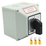 Keymoo 40A Rotary Changeover Switch with Exterior Box, 3 Position 3 Phase 12 Terminals,Universal Selector Switch with AWG 12-10 Yellow Terminals,Cam Switch Box IP65 40/D303.3D