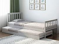 Panana Pull-out Bed Frame, two 3FT Single Bed 2in1, Wooden Double Folding Bed (Grey)