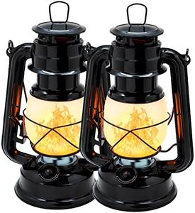 YAKii LED Vintage Flame Lantern Metal Outdoor Hanging Lantern with Dancing Flame Battery Operated Halloween Outdoor Indoor Decoration(Black Pack of 2)